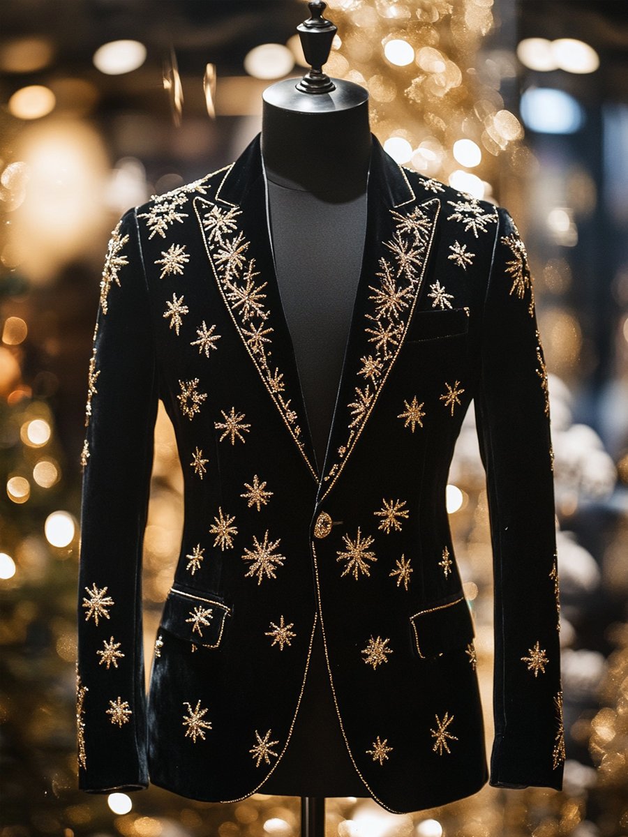 Chaqueta ejecutivo casual Christmas Snowflake Suit Party para hombre