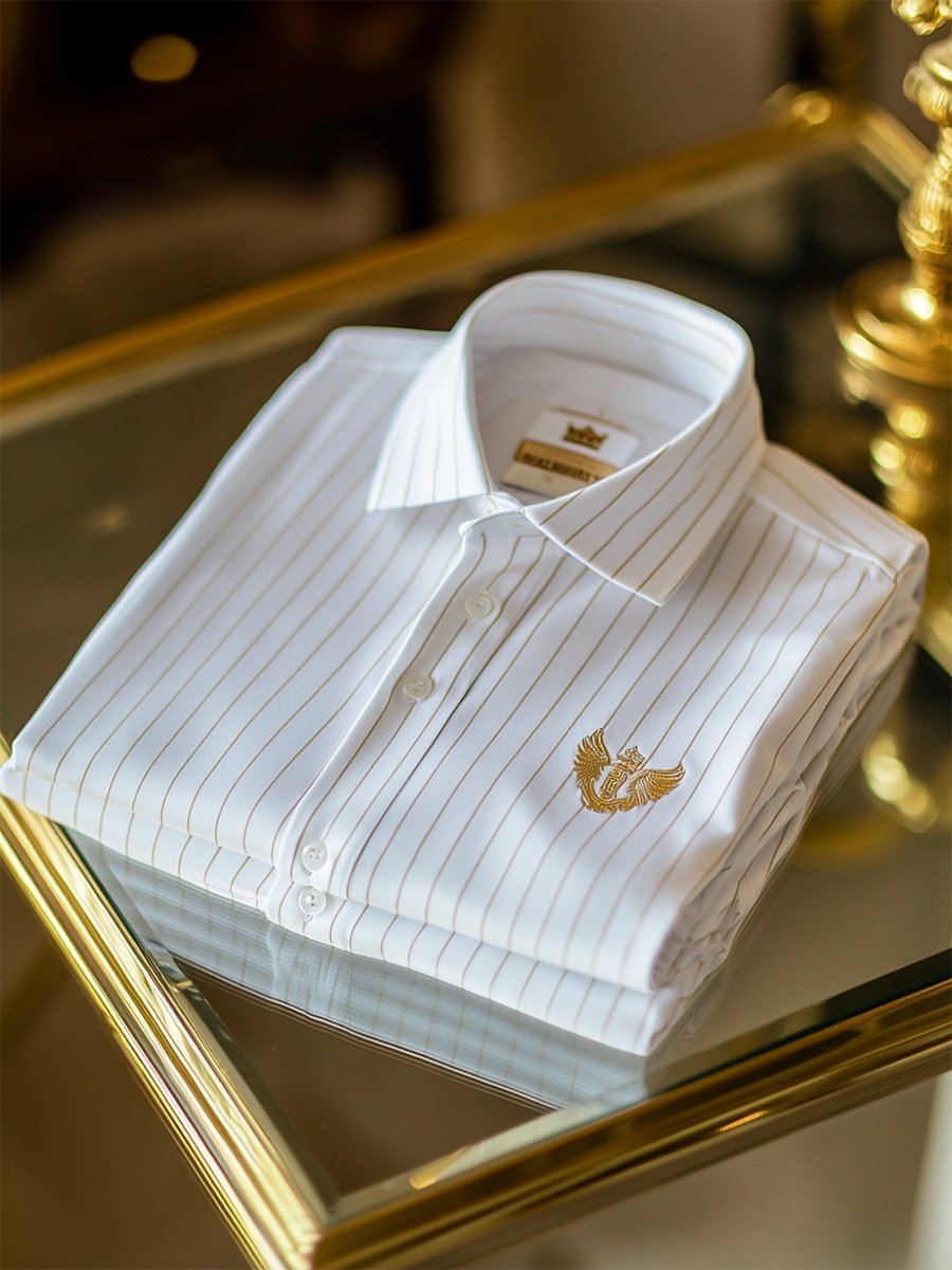 Camisa ejecutivo casual a rayas Logo estampado de manga larga para hombre