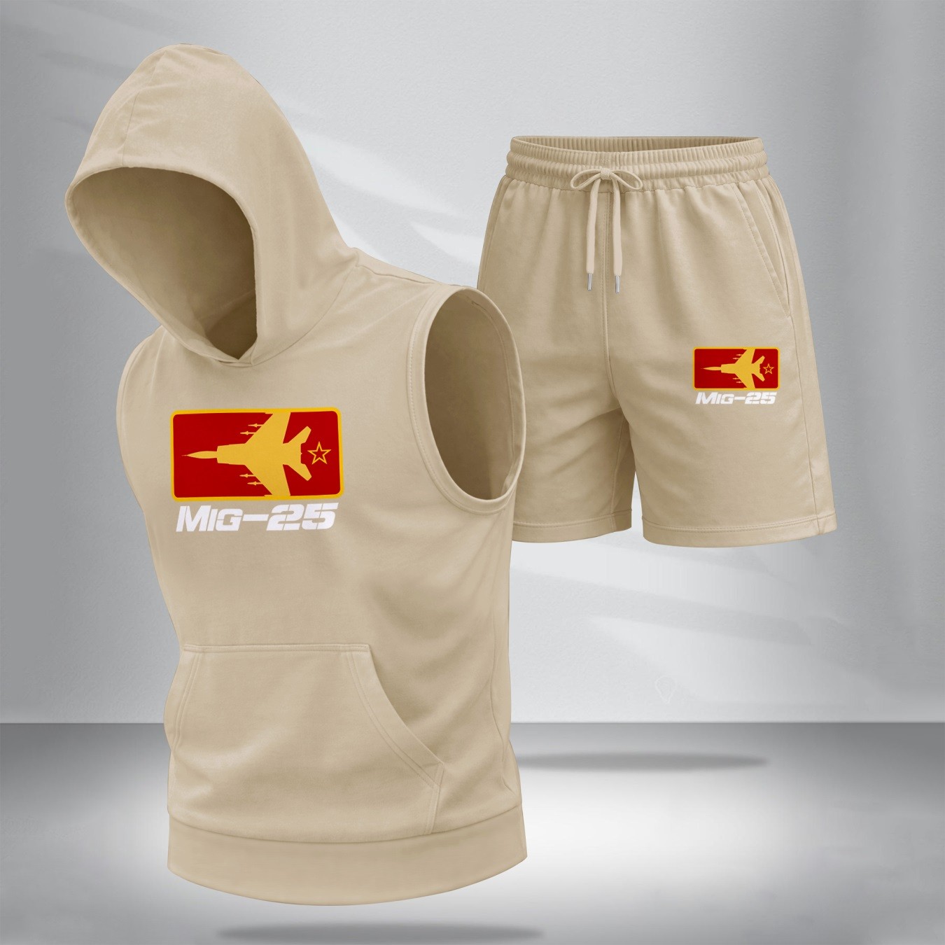 Sudadera con capucha Two-Piece Summer Set – Sleeveless & shorts, Fighter Jet Graphic estampado, casual Streetwear, Athletic Activewear, Summer para exterior Gym Outfit, TikTok Trending Style para hombre