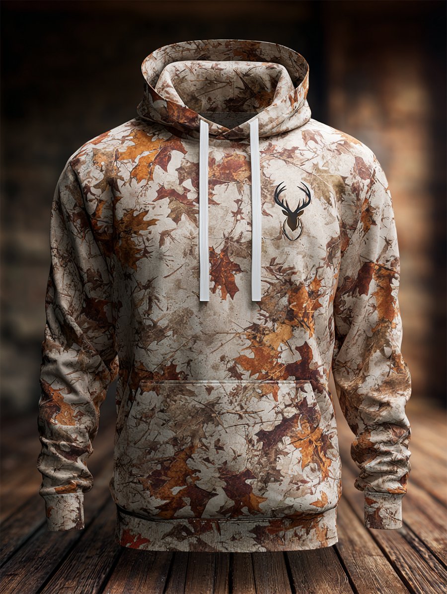 Sudadera retro Leaf camuflaje Hunting con gorrasucha para hombre