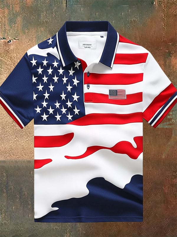 Camisa polo clásico ejecutivo Flag Independence Day de manga corta para hombre