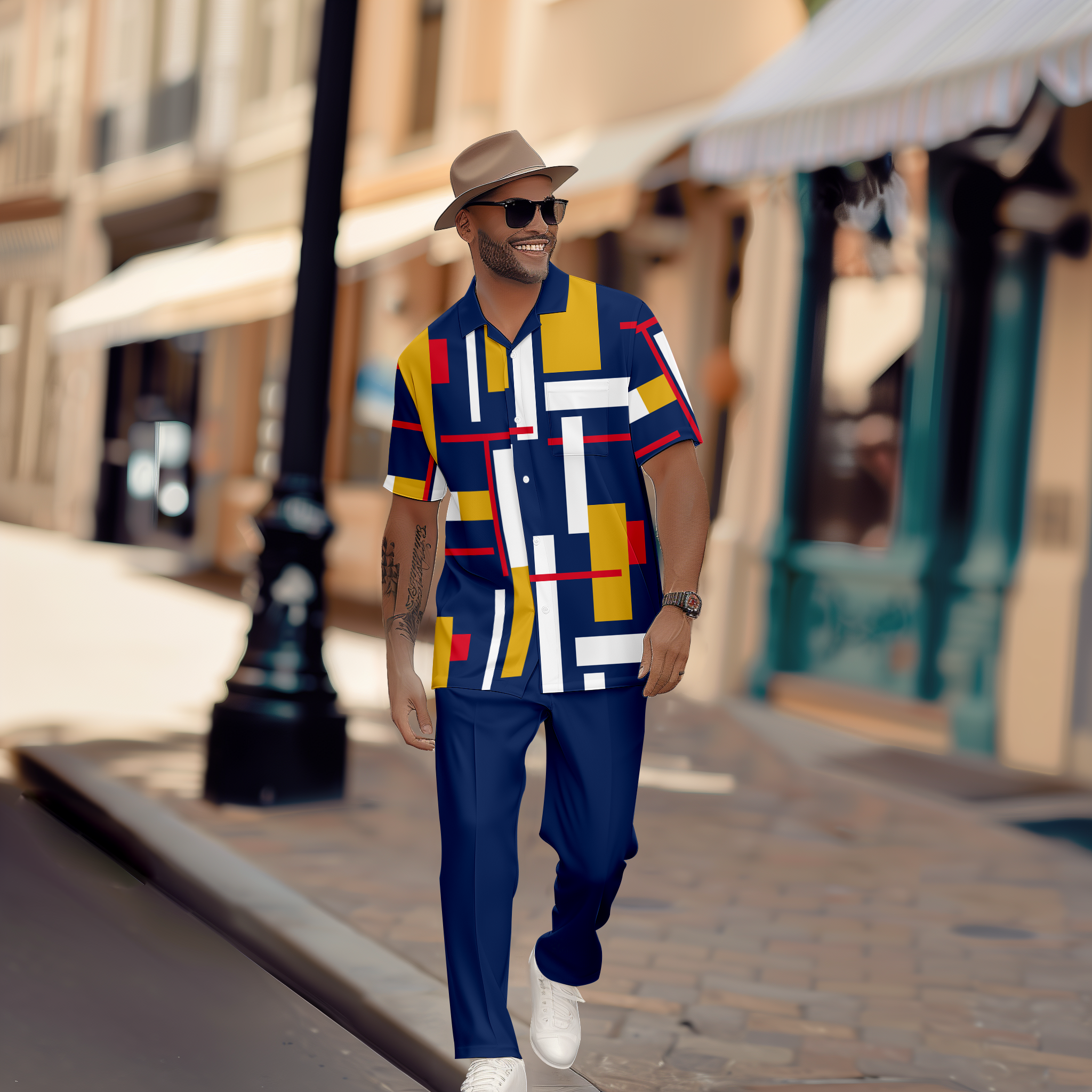 Camisa Gorgeous en bloques de color de manga corta Walking Suit 1193 para hombre