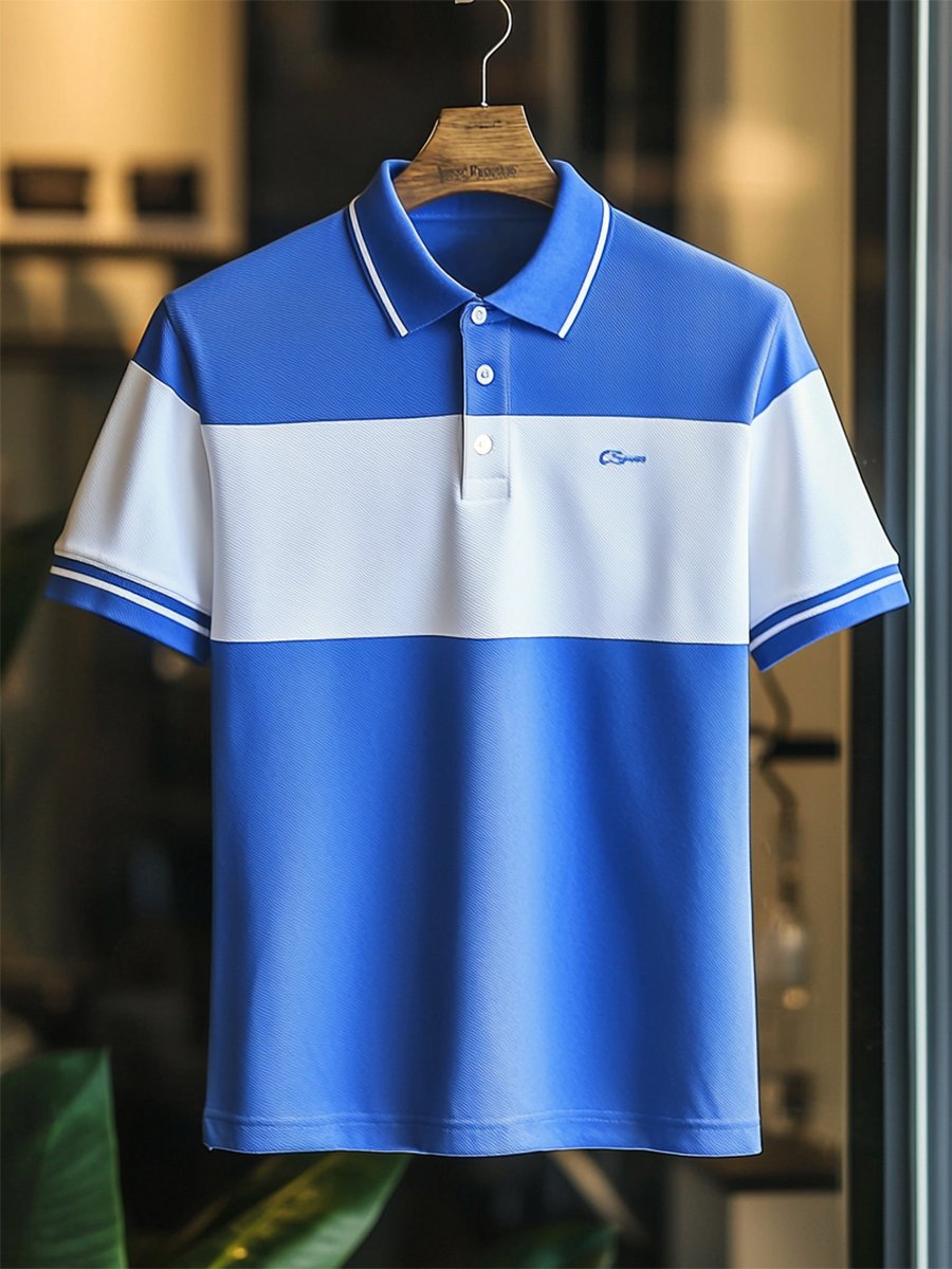 Camisa polo ejecutivo rayas Logo con botones de manga corta para hombre