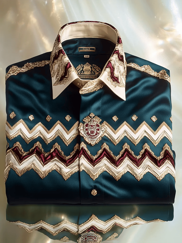 Camisa satén Luxe estampado de manga corta Button para hombre