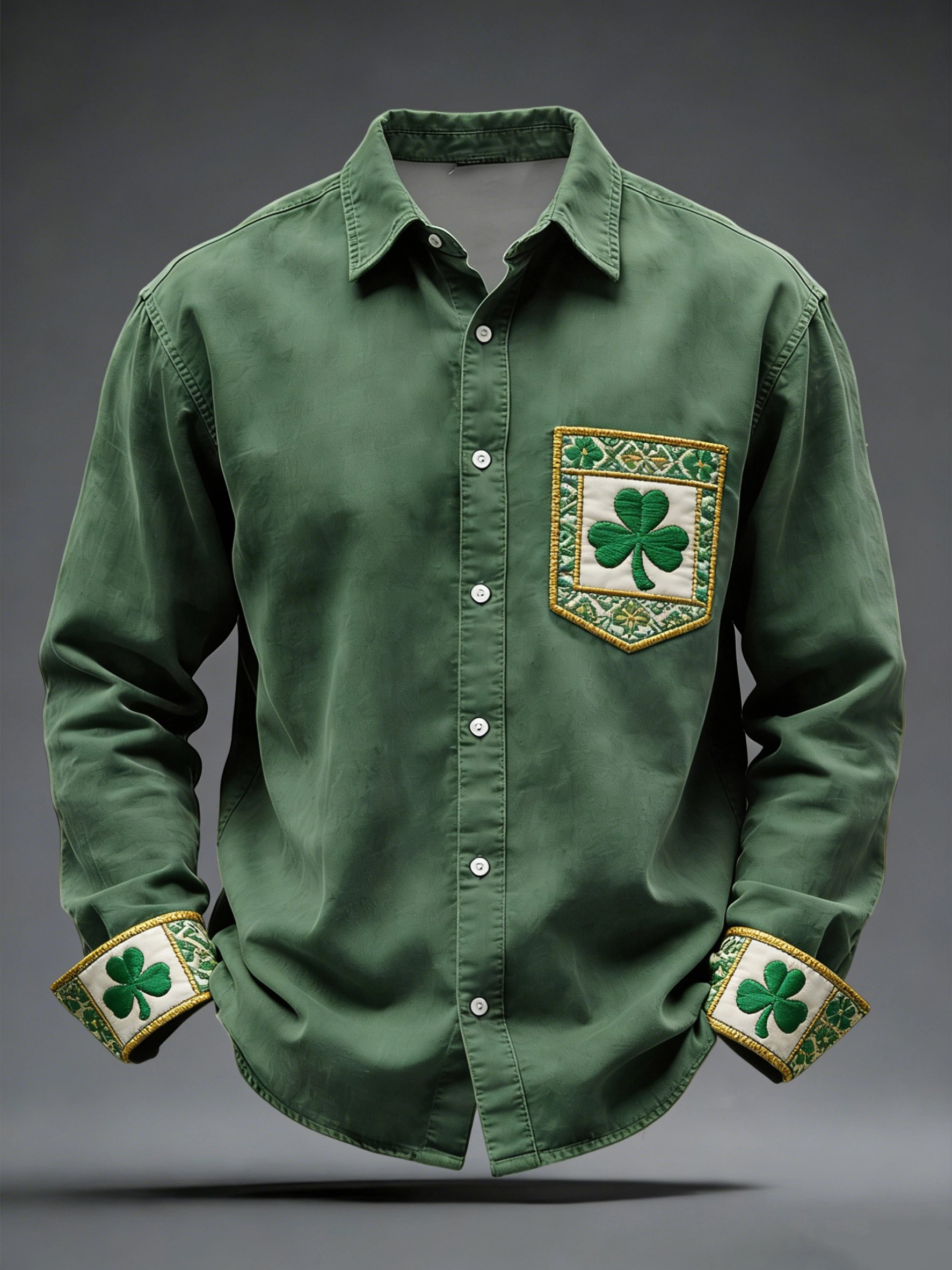 St. Patrick's Day estampado de manga larga Pockecamiseta para hombre