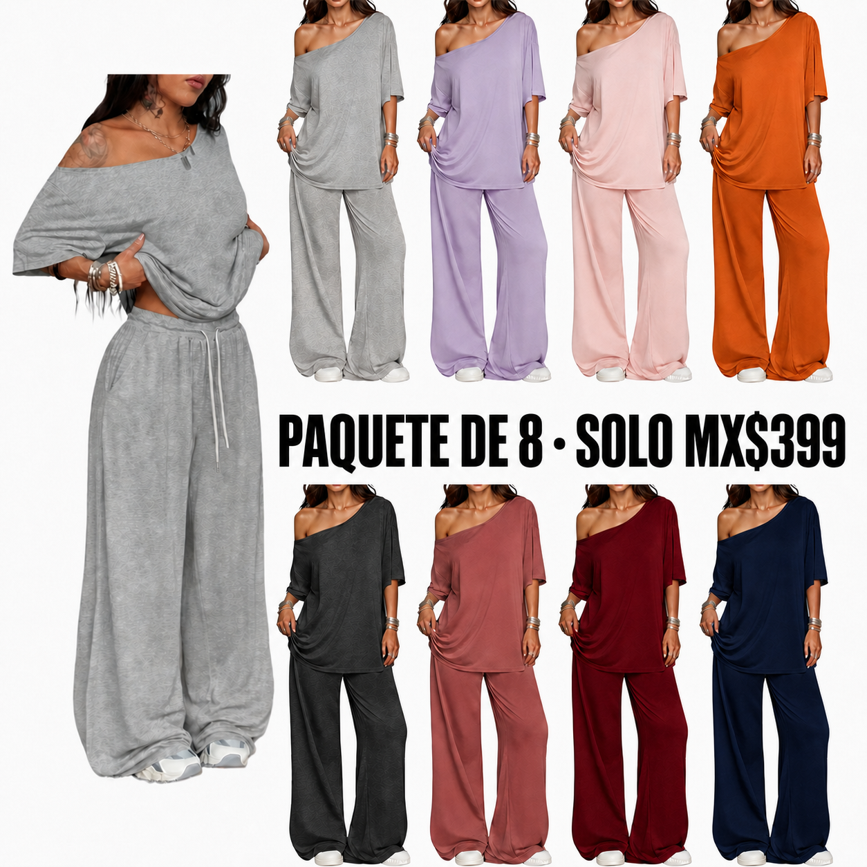 Conjunto de hombros descubiertos y pantalón de pierna ancha · vista 1