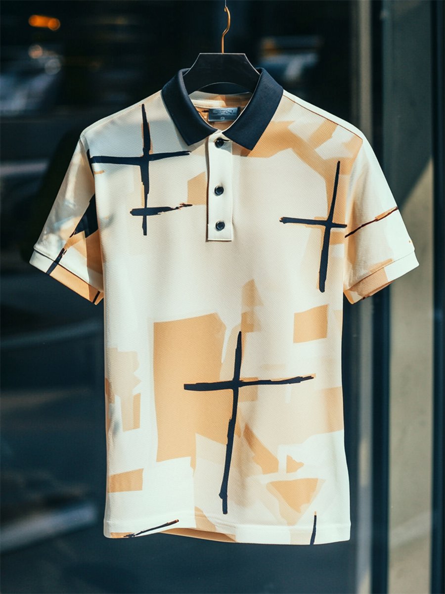 Camisa polo casual ejecutivo Cross Button de manga corta para hombre