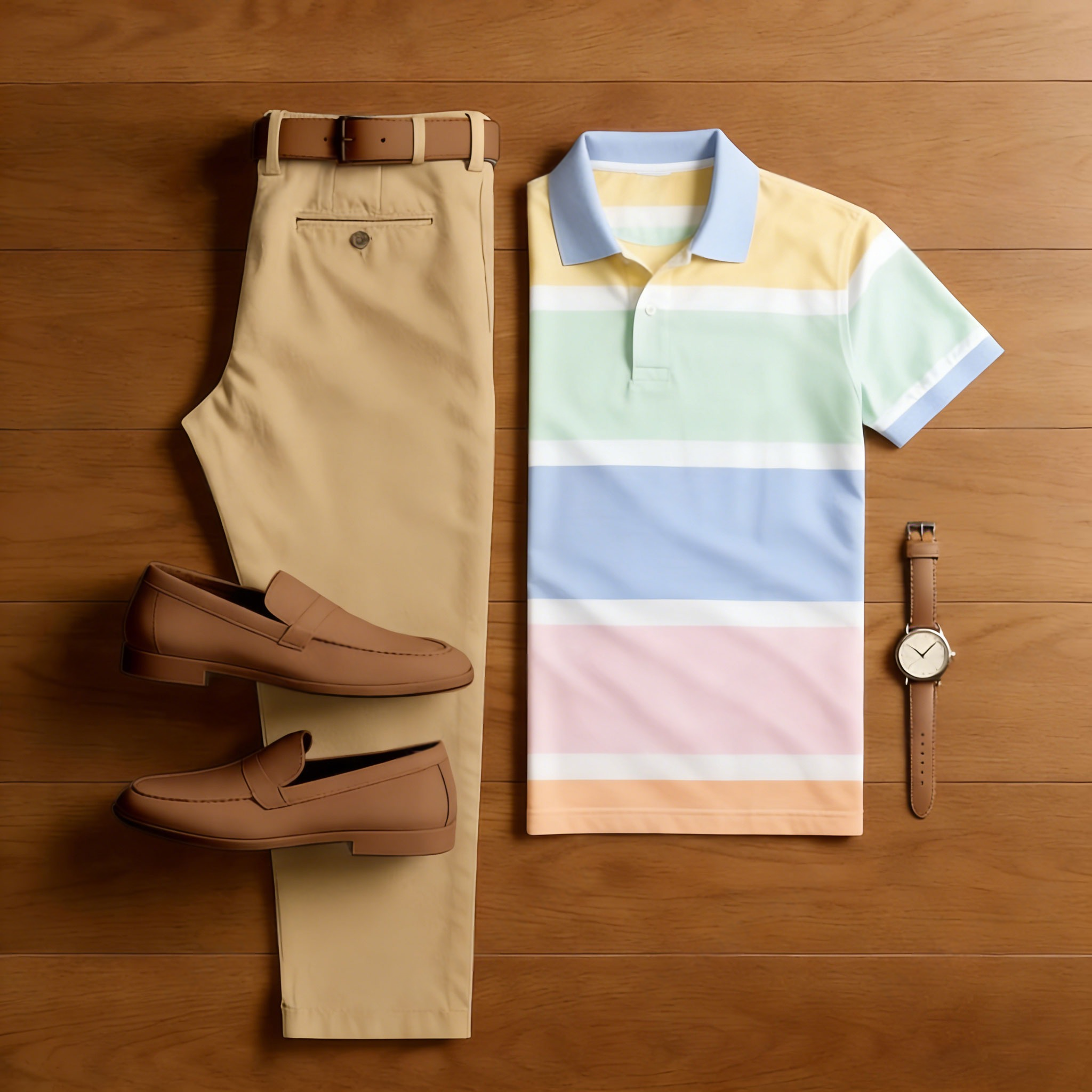 Conjunto de dos piezas casual Colored Bars estampado camisa polo And pantalón para hombre