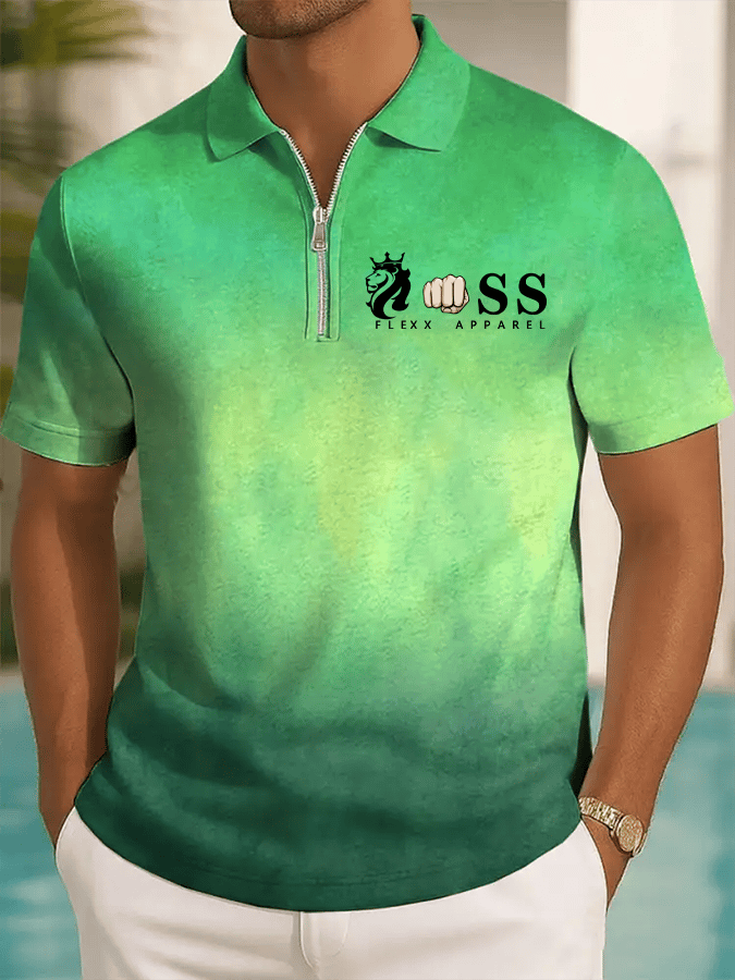 Camisa polo retro Letter Design estampado casual cierre para hombre