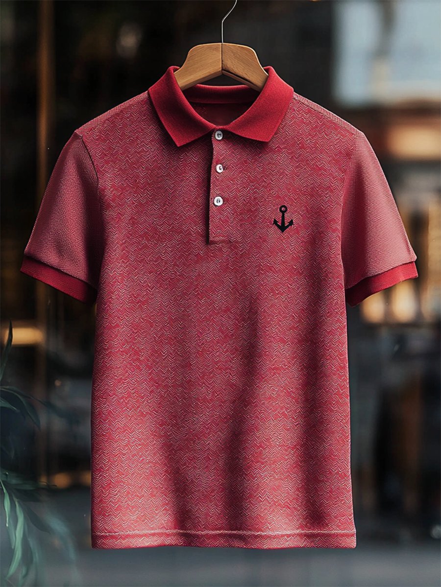 Camisa polo casual ejecutivo Anchor estampado Button de manga corta para hombre