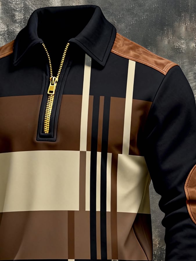 Sudadera retro en bloques de color estampado cierre para hombre