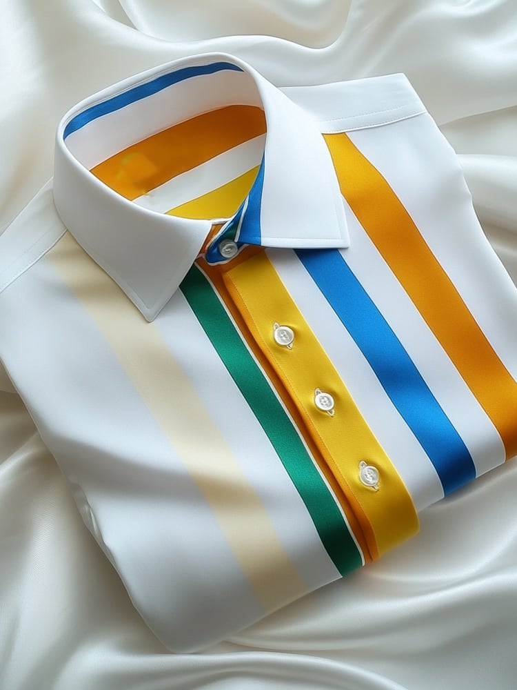 Camisa ejecutivo casual Color a rayas solapa de manga corta para hombre