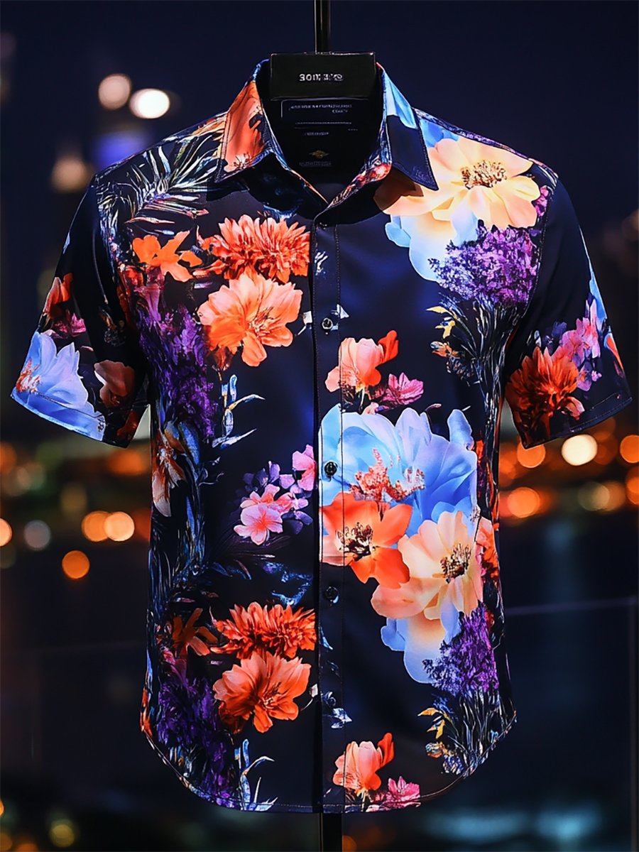 para hombre Resort casual floral Art de manga corta camisa