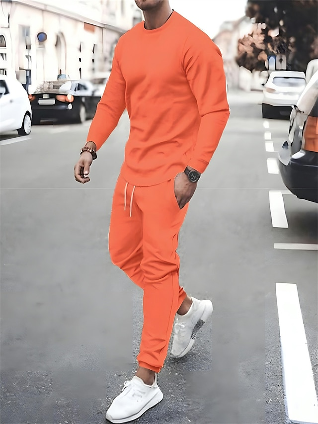 Casual de color sólido de manga larga sports set 7 colors para hombre