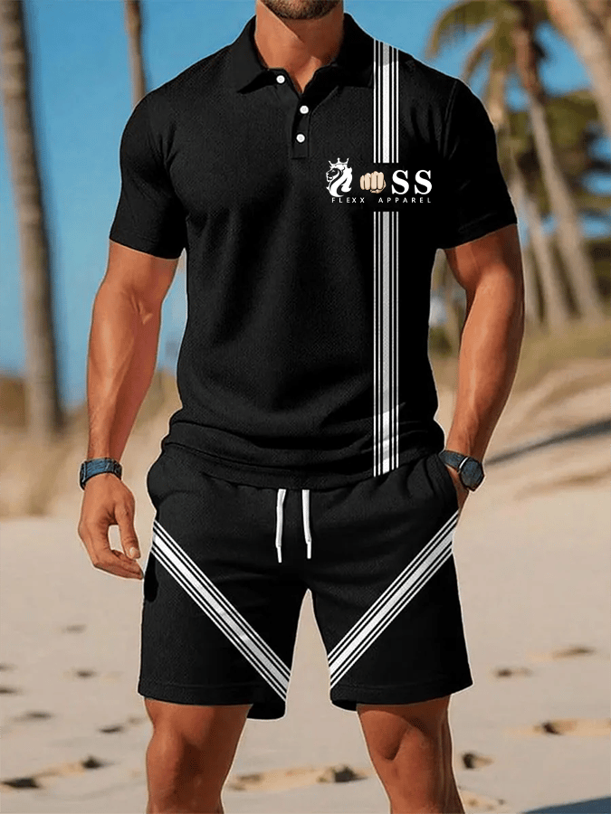 Camisa polo retro Letter Design casual ejecutivo de manga corta Suit para hombre