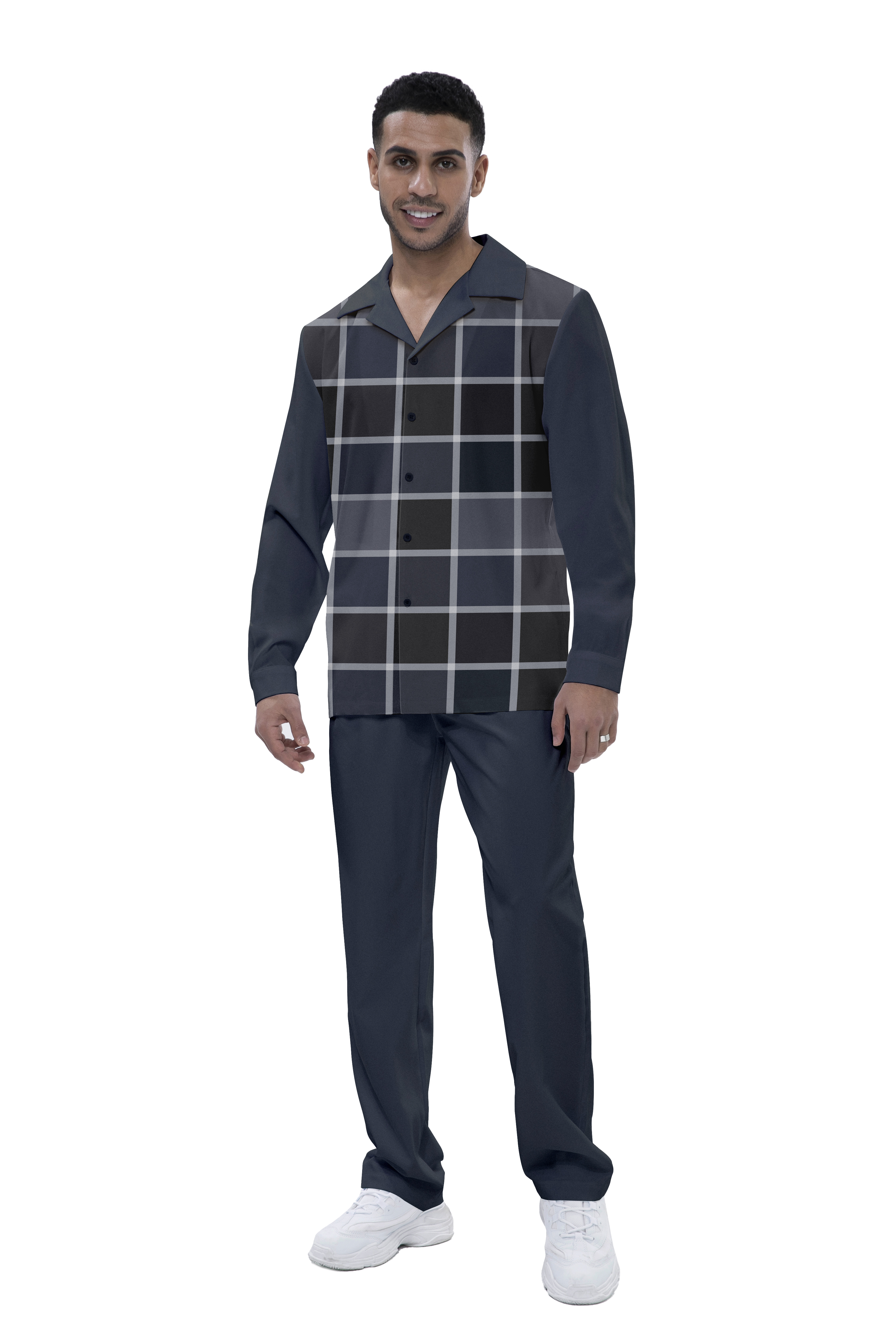 Suitmens Navy Blue a cuadros de manga larga Walking Suit