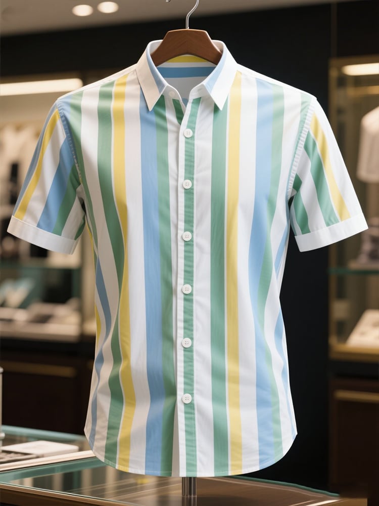 Camisa ejecutivo casual a rayas solapa de manga corta para hombre