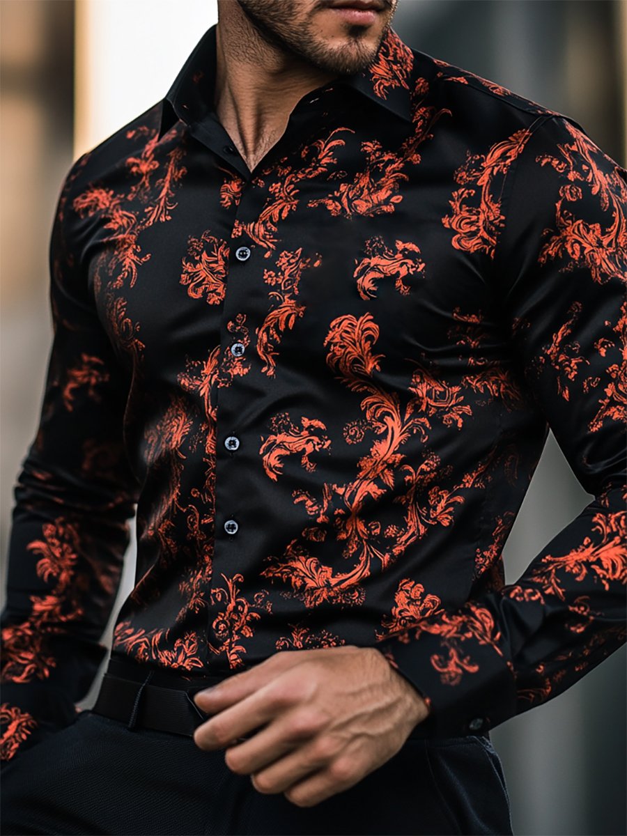 Camisa satén Luxe de manga larga con botones para hombre