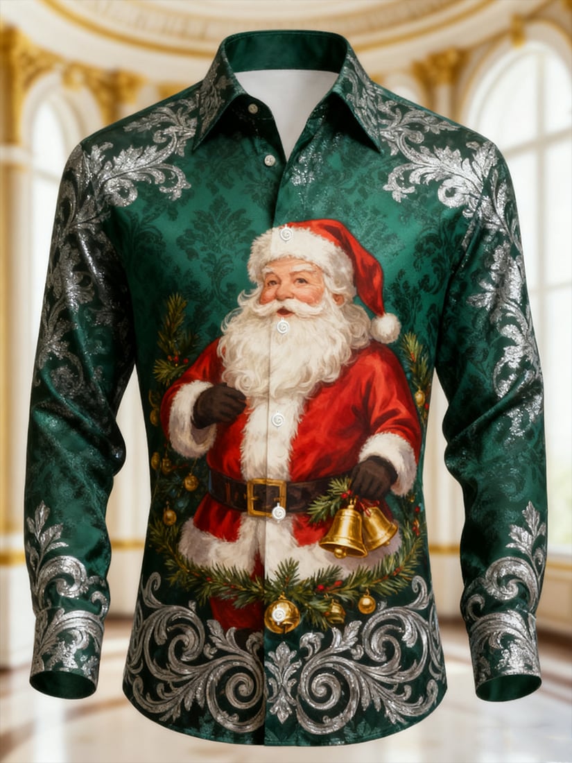 Camisa Christmas de manga larga con botones para hombre