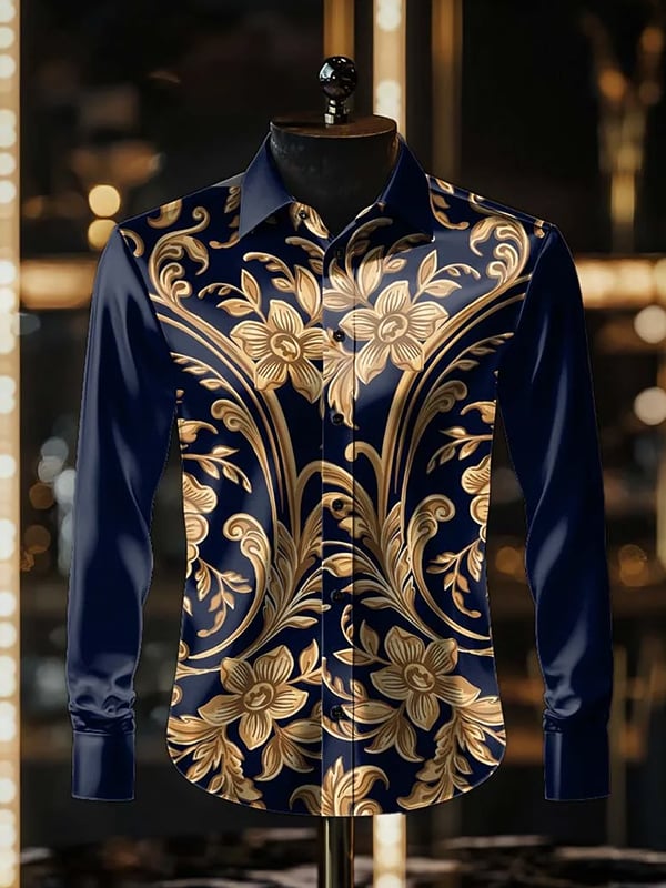 Camisa rayas estampado ejecutivo de manga larga para hombre