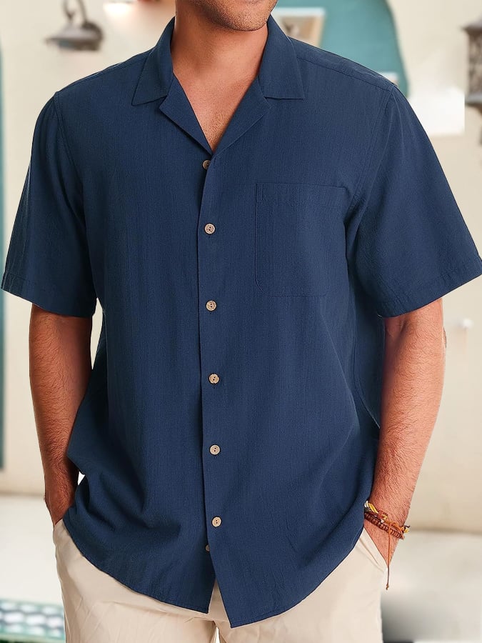 Casual de lino Lapel Pockecamiseta para hombre