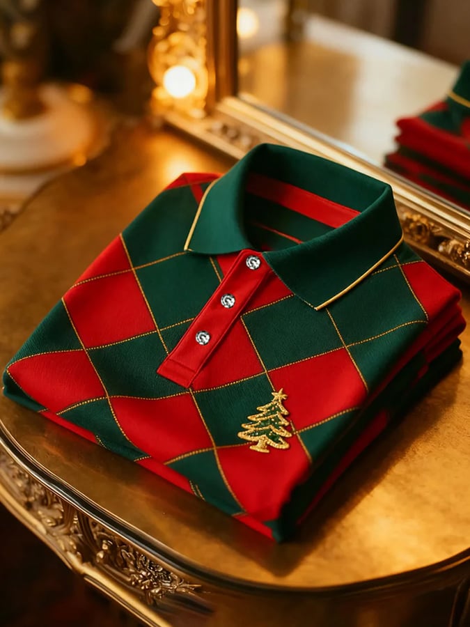 Camisa polo Christmas-Themed estampado de manga corta para hombre
