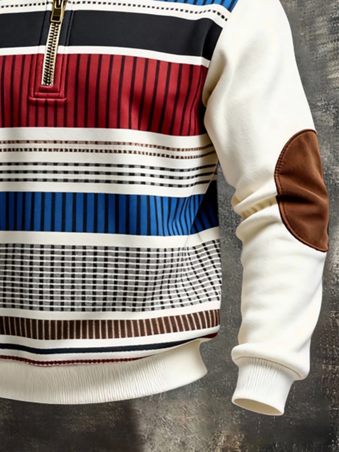 para hombre retro en bloques de color Print Color-Blocked con cierre Sweacamiseta