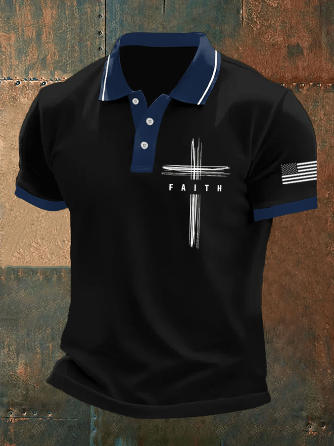 Camisa polo retro Faith casual estampado para hombre