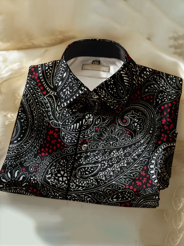 Camisa seda ejecutivo Paisley diseño de lujo de manga larga para hombre