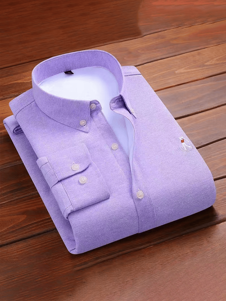 Camisa Thick de algodón bordado de manga larga ejecutivo para hombre