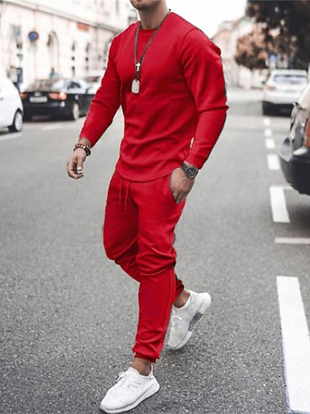 Casual de color sólido de manga larga sports set 7 colors para hombre