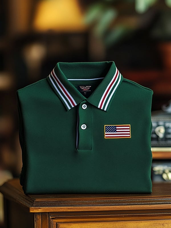 Camisa polo clásico ejecutivo Flag Independence Day de manga corta para hombre