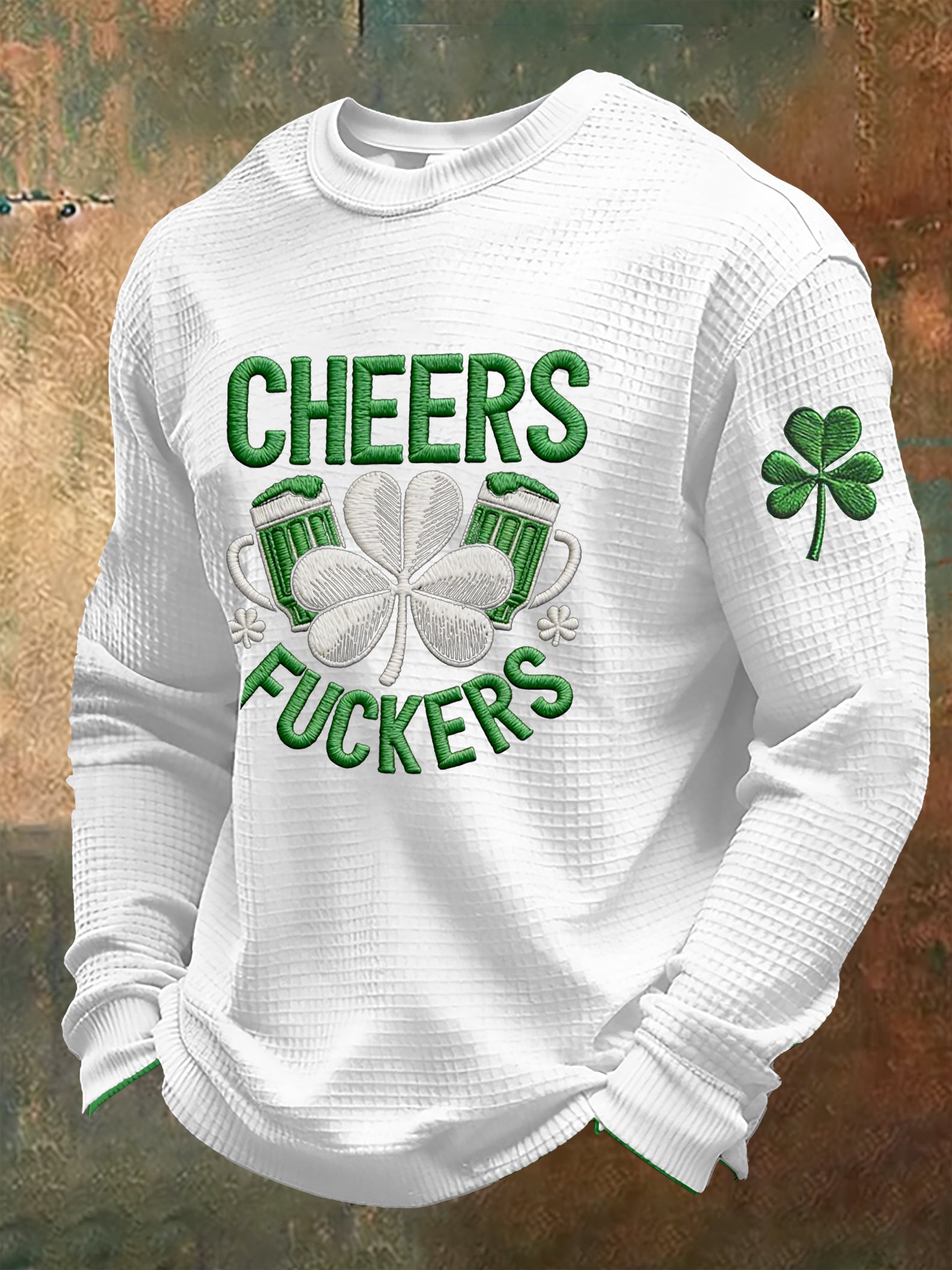 Camiseta St. Patrick's Day estampado Waffle Gown de manga larga para hombre