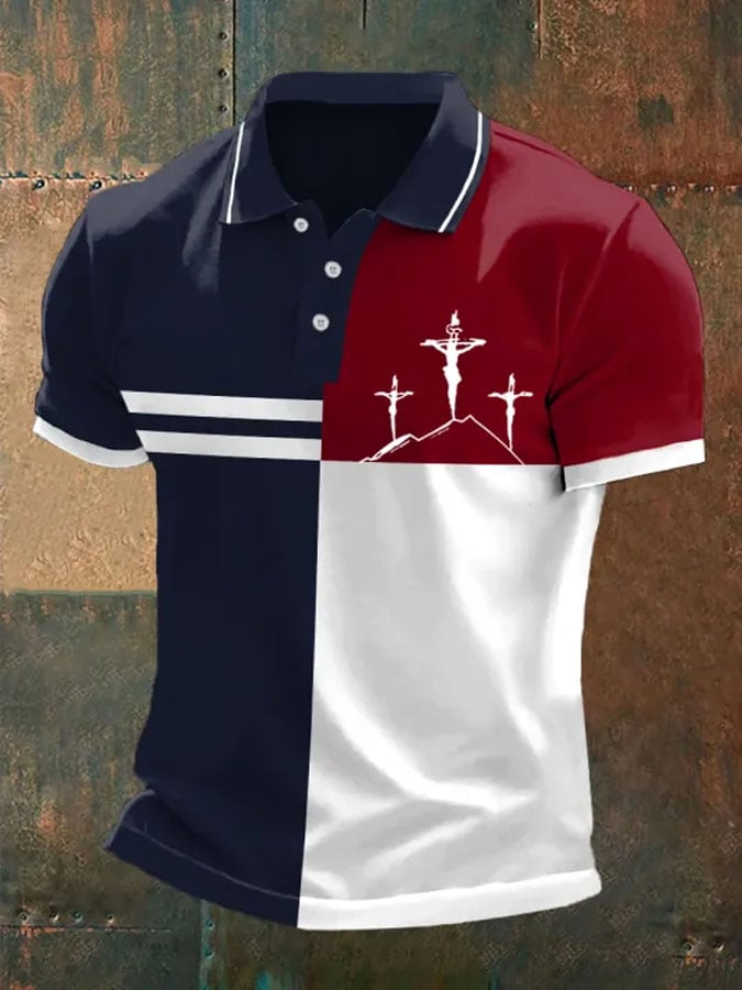 Camisa polo retro Faith casual estampado para hombre
