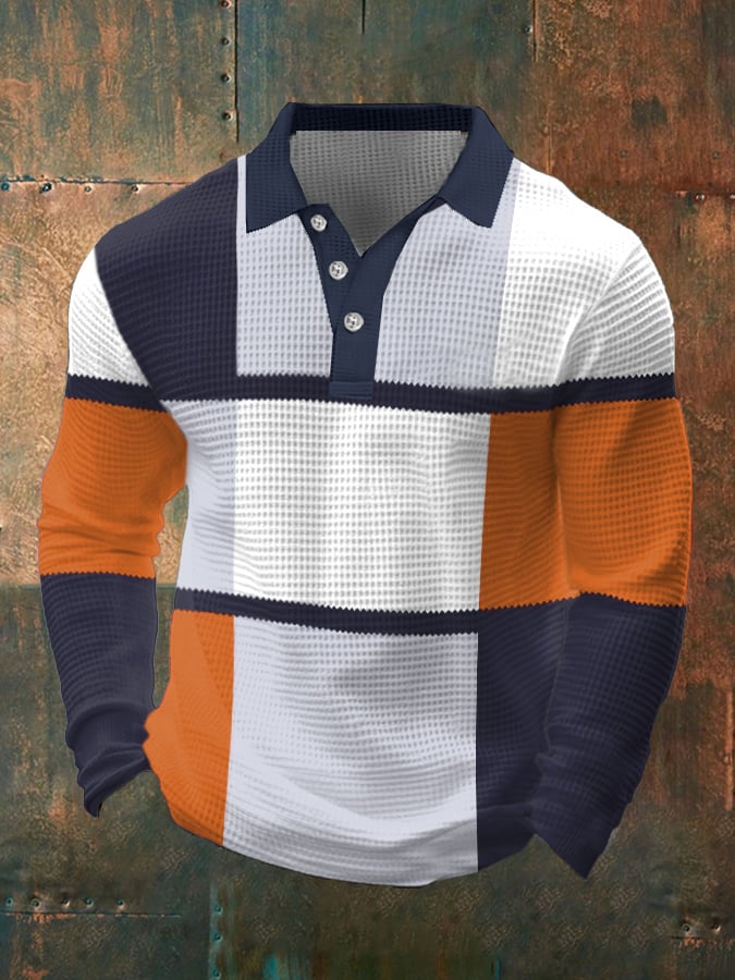 Casual Contrast Waffle Polo para hombre