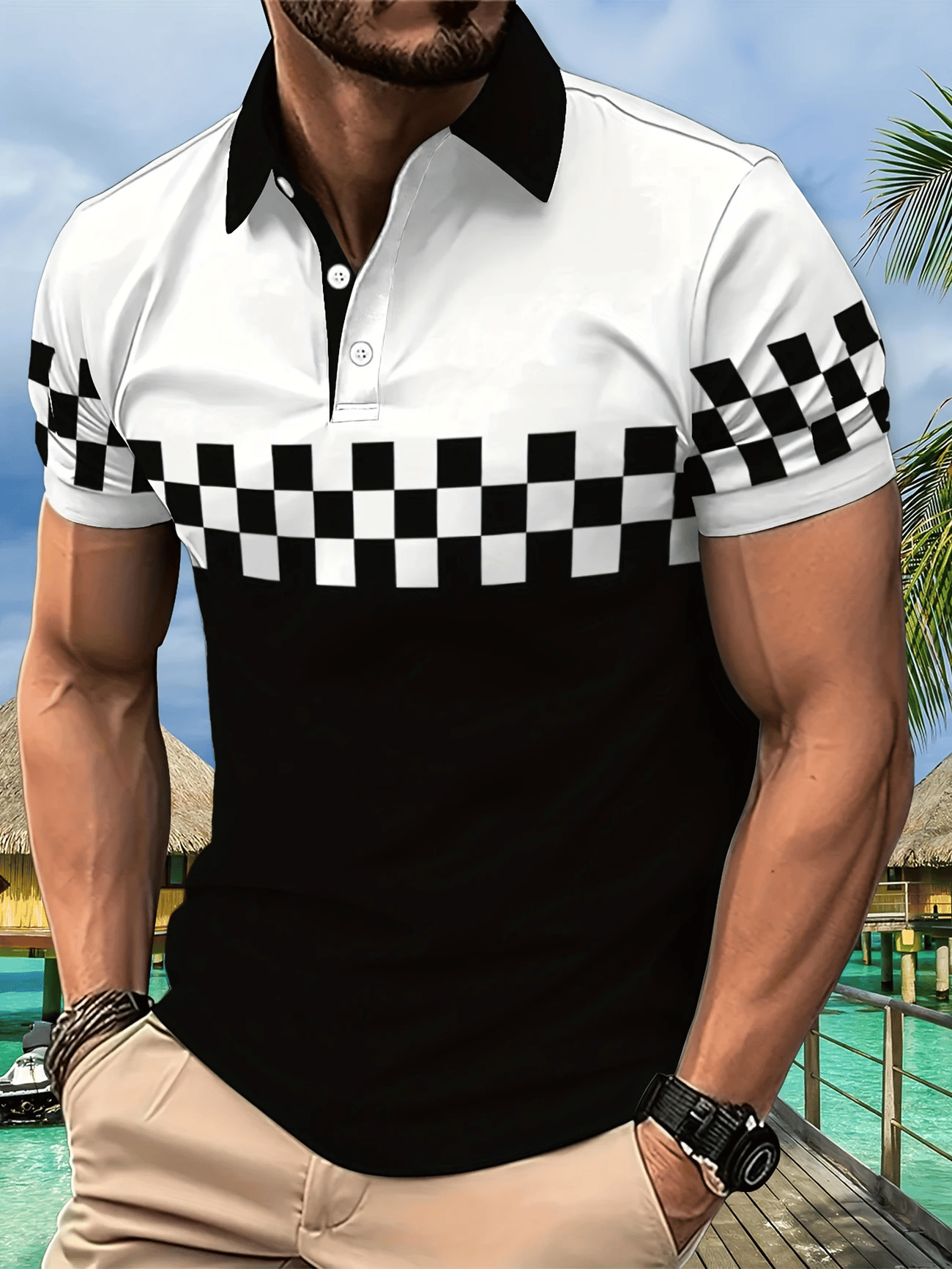 Camisa polo clásico ejecutivo Logo Button de manga corta para hombre