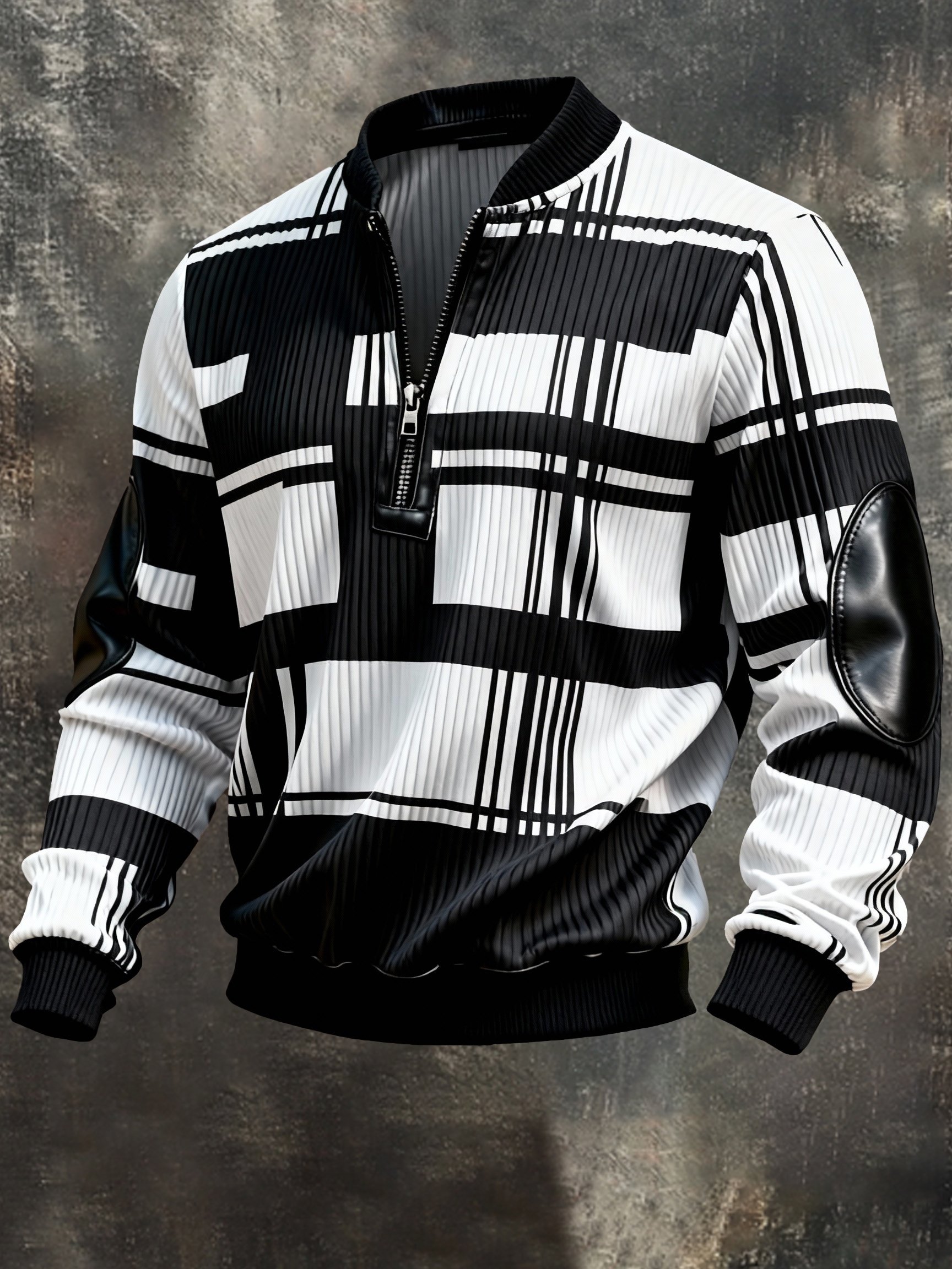 Sudadera vintage Color-Block estampado con cierre con gorrasucha para hombre