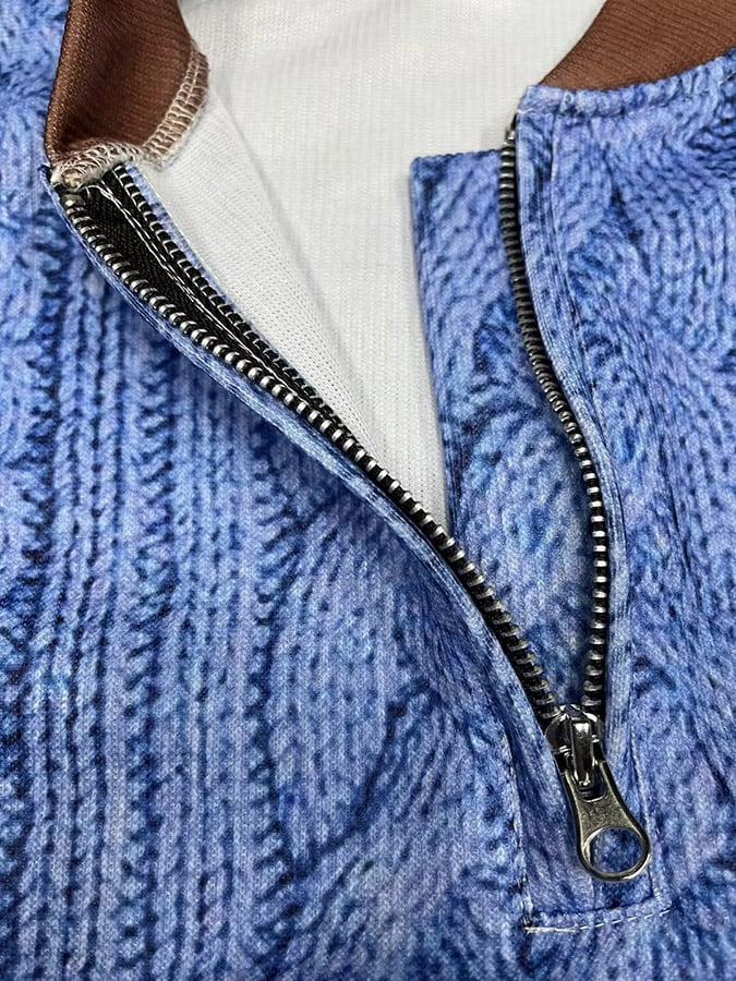 Sudadera retro Letter estampado cierre Neck tejido para hombre
