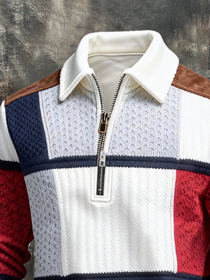 Sudadera retro en bloques de color estampado cierre para hombre