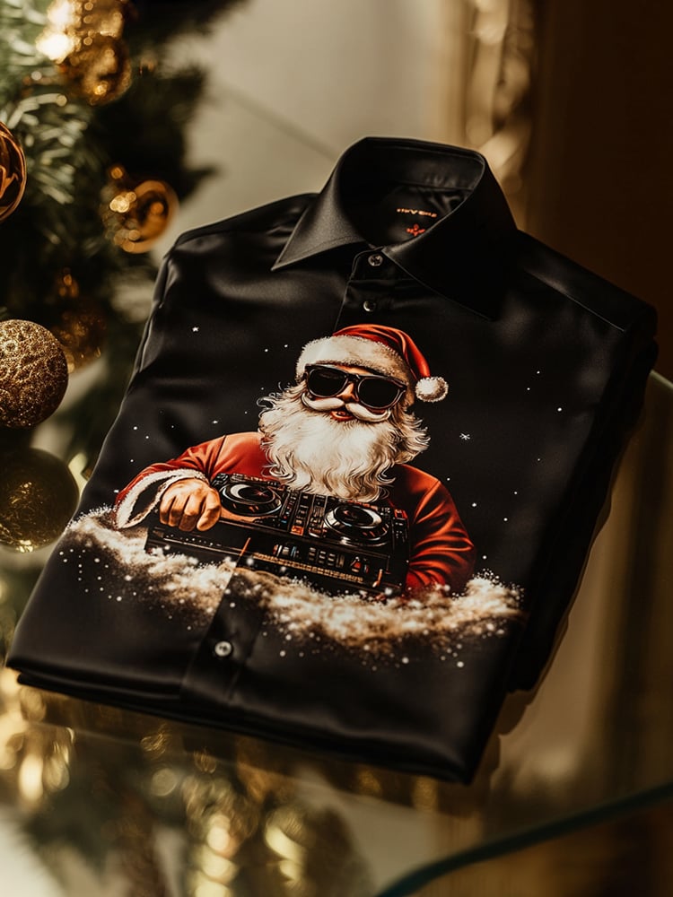 Camisa Christmas satén Luxe de manga larga con botones para hombre