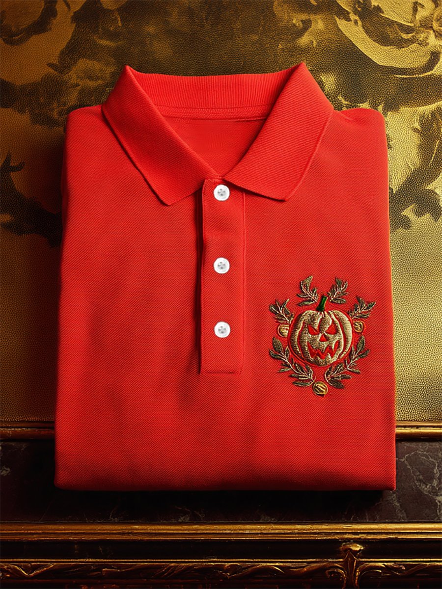 Camisa polo casual ejecutivo Halloween Pumpkin Art Button de manga corta para hombre