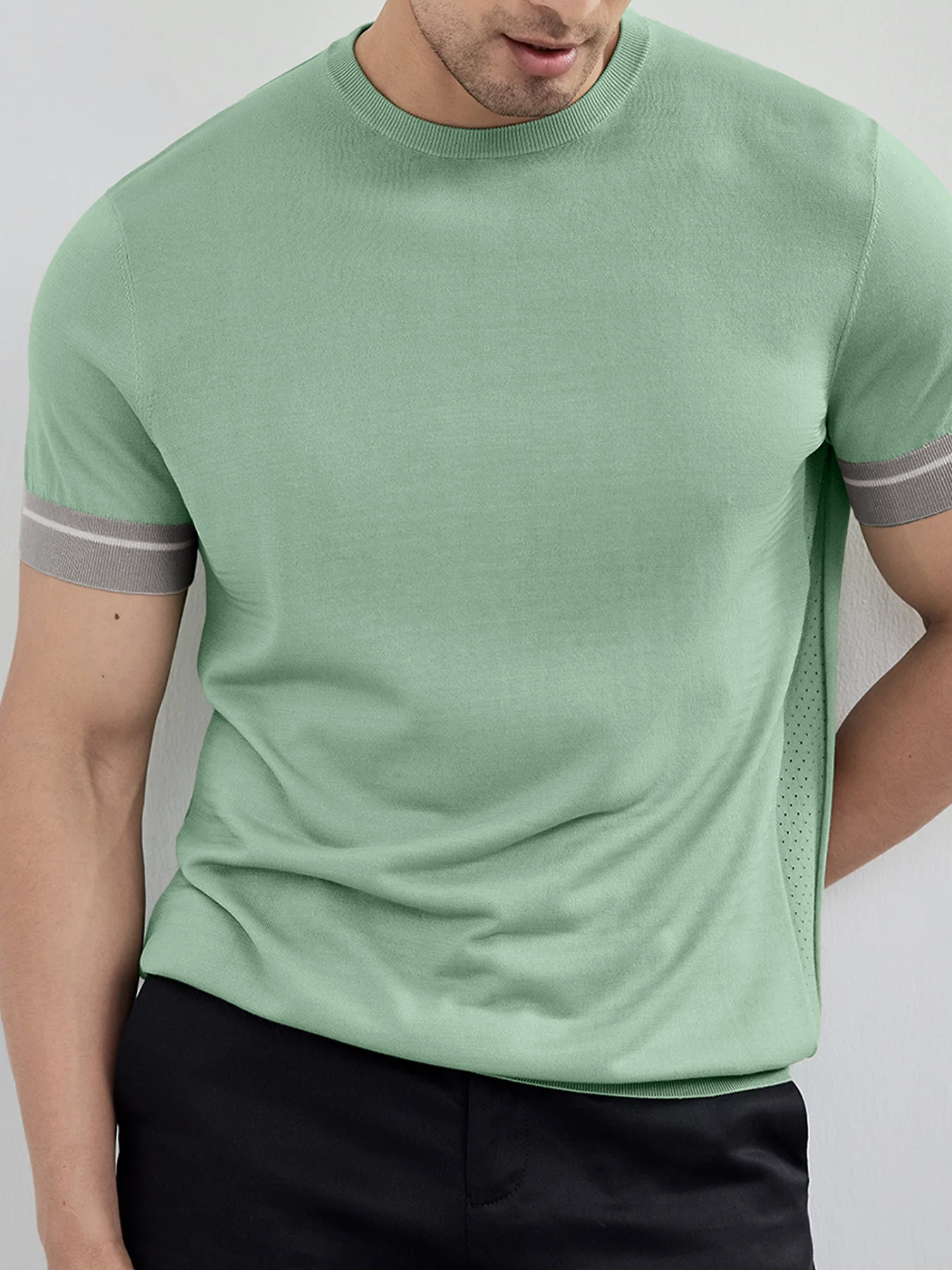 Camiseta Cooltejido en bloques de colored Cuffs de manga corta tejidoted