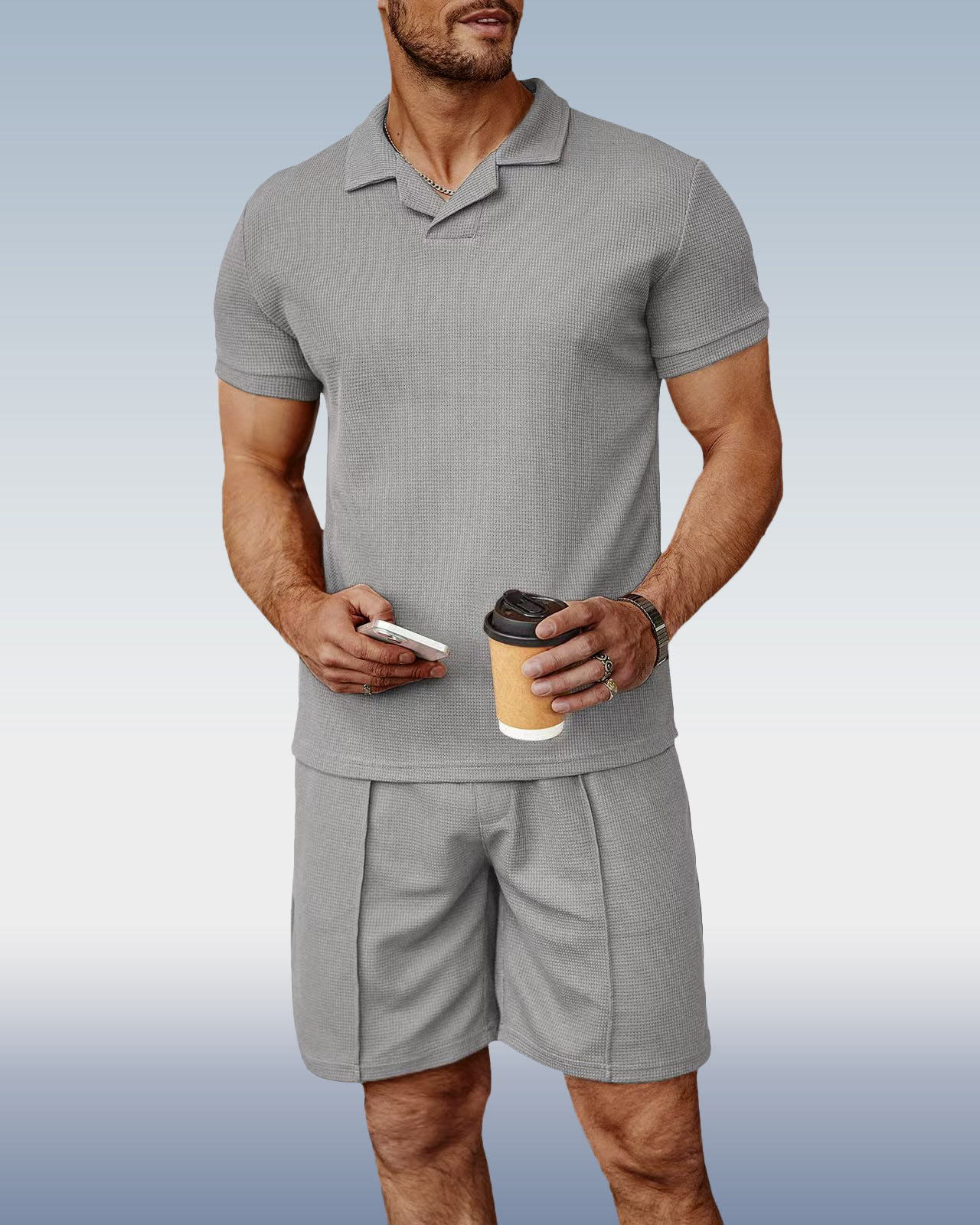 Camisa polo Suitmens Gray tejido V-Neck para hombre