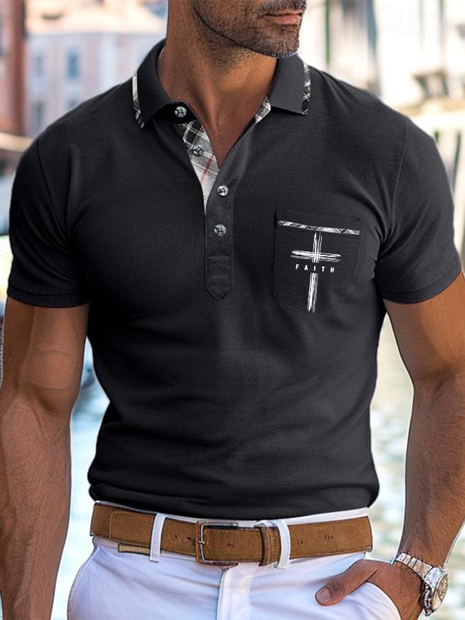 Camisa polo retro Faith casual estampado With bolsillo para hombre