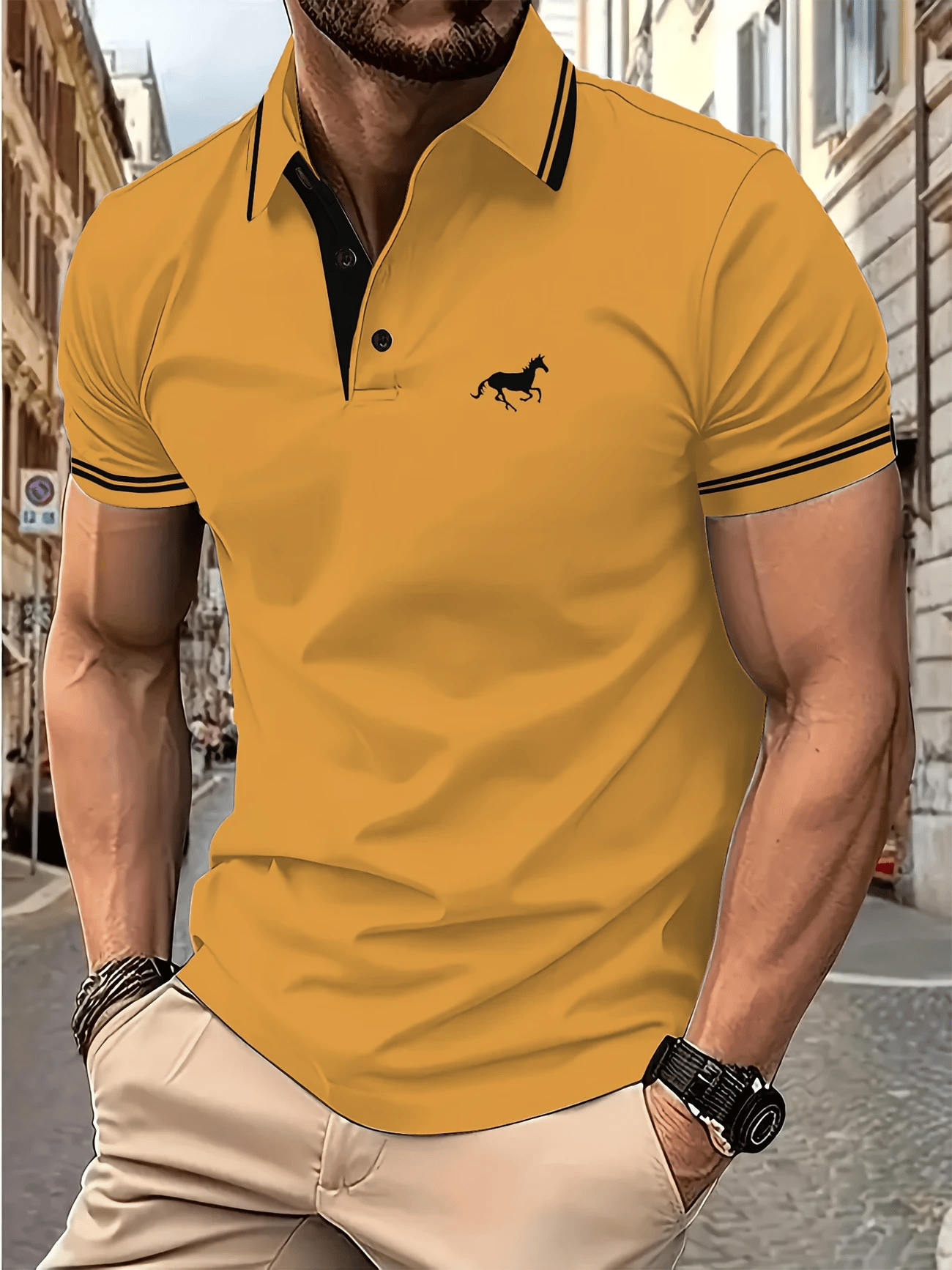 Camisa polo ejecutivo Logo con botones de manga corta para hombre