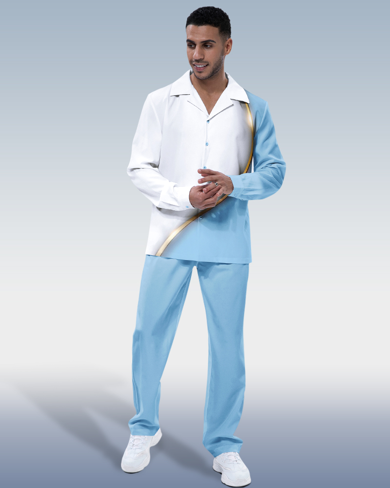 Suitmens Blue Gradient de manga larga Walking Suit para hombre