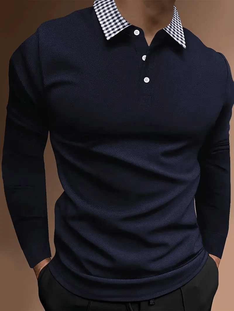 Camisa polo ejecutivo casual a rayas de manga larga para hombre
