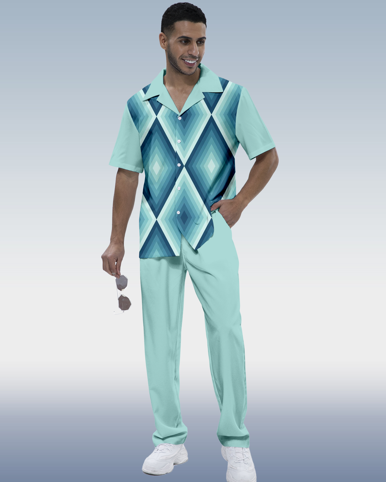 Camisa retro estampado de manga corta walking suit 898 para hombre