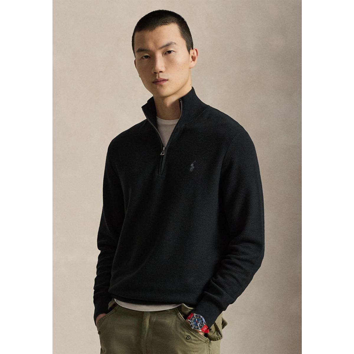 Mesh-Knit Cotton Quarter-Zip Sweater - 5