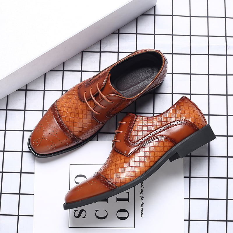 Mens Plaid casual de moda Patchwork Lace-Up Leather zapatos